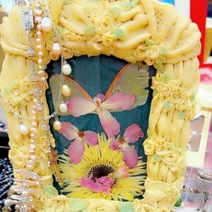 Luna (genuine) moth wings with real pressed Flowers in Floral Frame